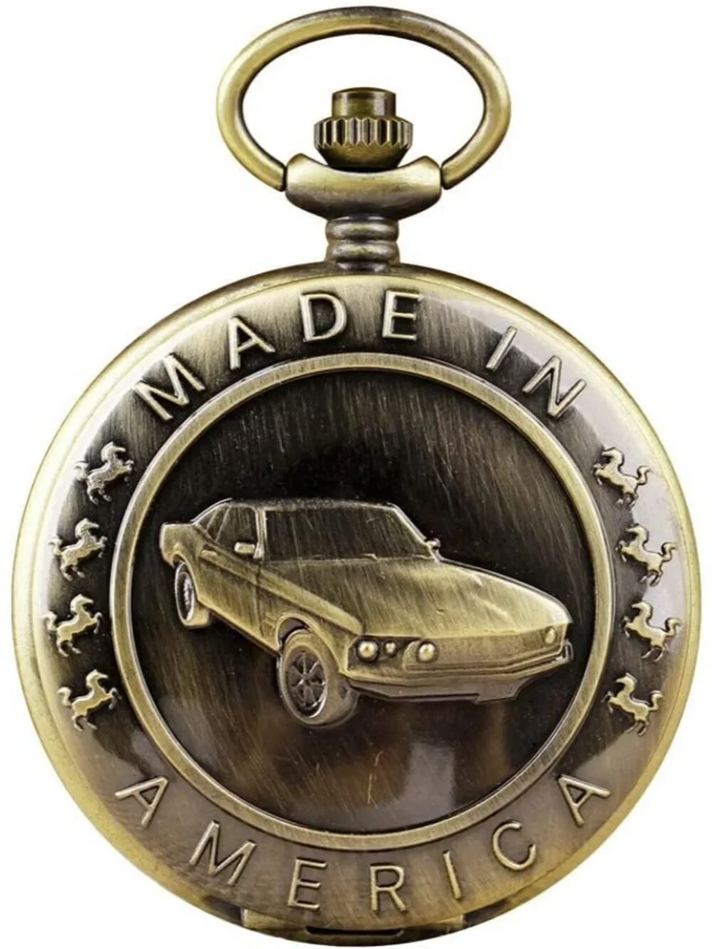 Men's Brown Analog Quartz Car Shape Pendant Necklace Round Case Pocket Watch